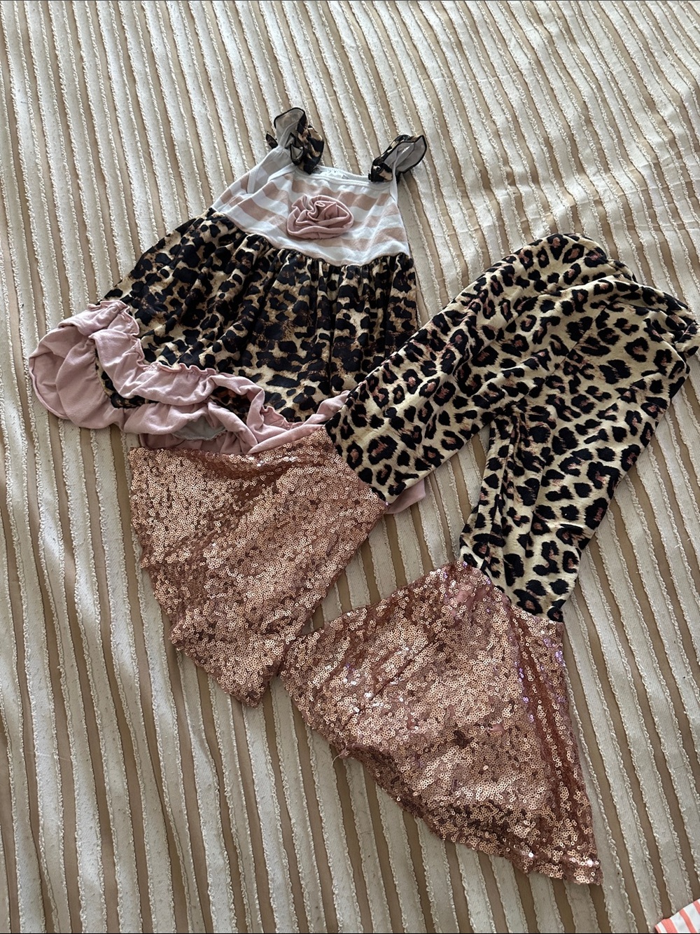 Girls Leopard Print Sequin Bell-Bottoms boutique set